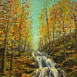 "Осінній шепіт водоспаду", 2021, полотно, олія, 40х50, Художник : Наталія Анохіна