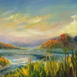 "Світанок над річкою Орель", 2021, полотно, олія, 50х70, Художник : Ірина Темна