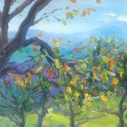 Картина "Плодові дерева на тлі гір"