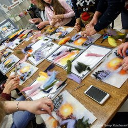 Фото з майстер-класу зі створення зимової картини в техніці вовняної акварелі, Світлана Клименко