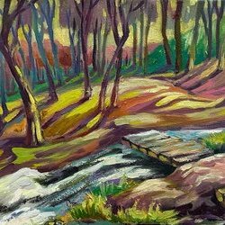 "Джуринський водоспад", 2019, полотно, акрил, 30х30, Художник: Світлана Грамм