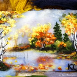 Фото з майстер-класу зі створення осінньої картини в техніці вовняної акварелі, Світлана Клименко