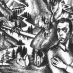 Л. Копельман. Автопортрет з квіткою на тлі краєвиду. 1925. офорт