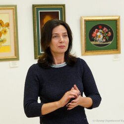 Світлана Долеско на відкритті виставки «Вишитий живопис Лідії Гончарук», 7 лютого 2018 р.