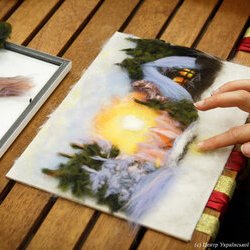 Фото з майстер-класу зі створення зимової картини в техніці вовняної акварелі, Світлана Клименко