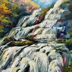 "Водоспад Джуринський", 2019, полотно, олія, 70х50, Художник: Вікторія Лебідь