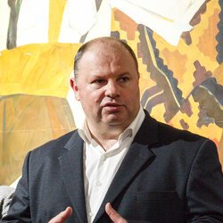 Володимир Козюк на презентації ІІІ Міжнародного мистецького пленеру «Кращий художник 2019», 15 березня 2019 р. 