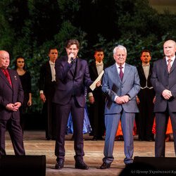 Василь Чернець, Леонід Кравчук, Євген Нищук та Мирослав Вантух на звітному концерті НАКККіМ, 12.12.2016 р.