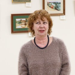 Лідія Гончарук на відкритті виставки «Вишитий живопис Гончарук Лідії. Нова сторінка»